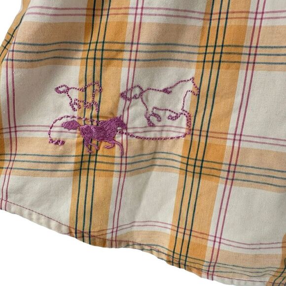 Bit Bridle Western Pearl Snap Shirt XXL Yellow Plaid Pink Embroidered Cowgirl - Picture 4 of 10